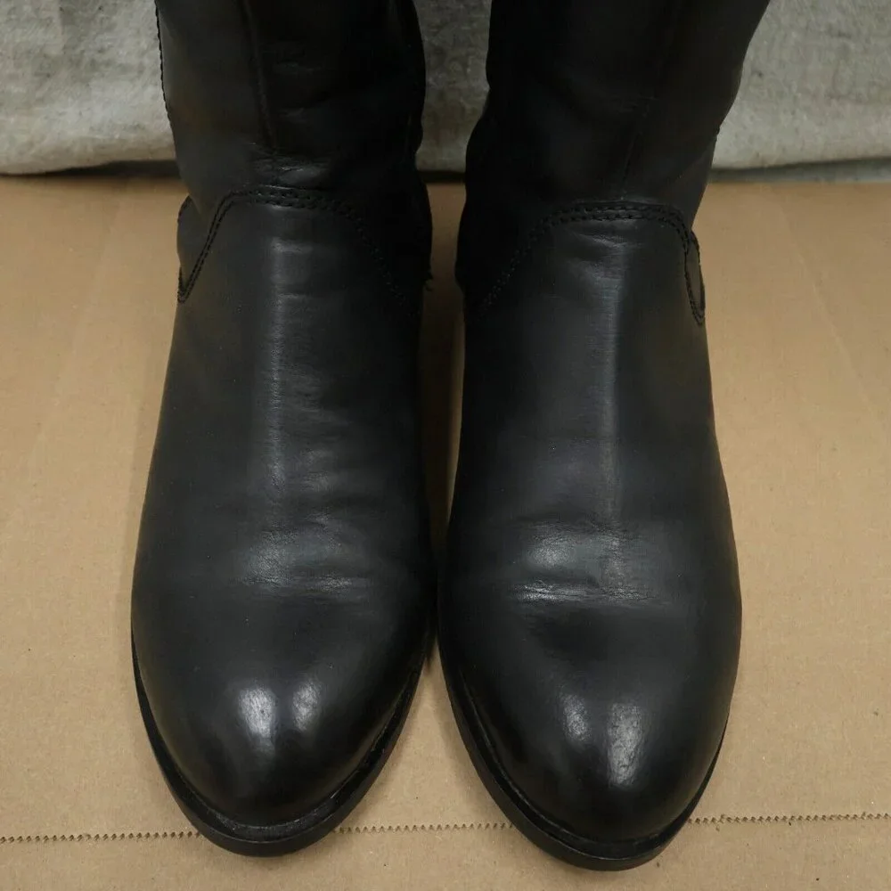 Salvia Womens Knee High Leather Boots Size 38 Black Rose Studs Decor Equestrian
